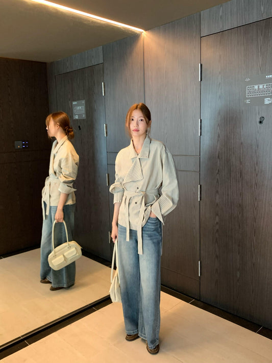 ITTIN Standard Upper Shirt | Stylish, Stand-Up Collar, Two-Way Trench Coat Shirt