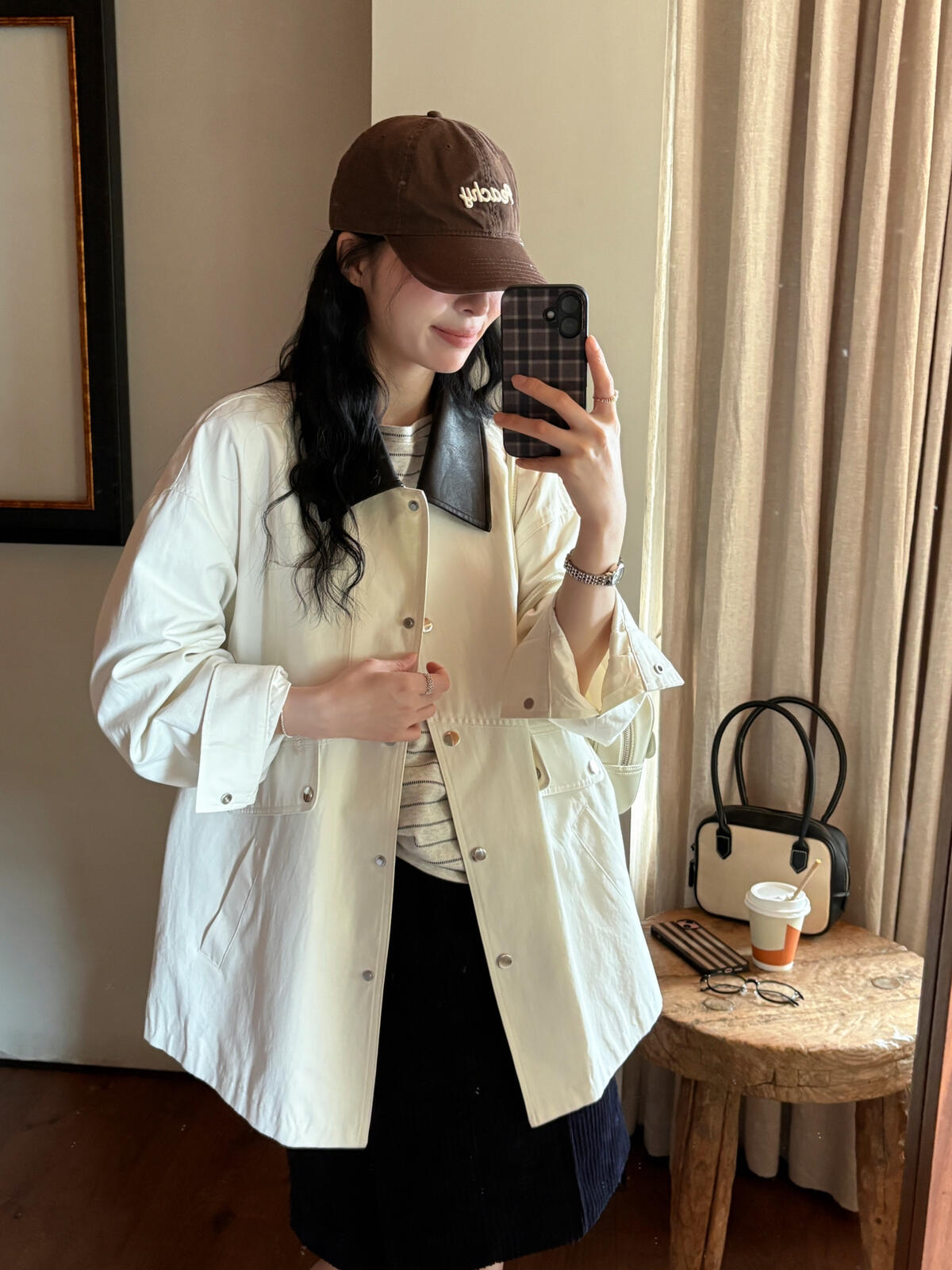 KITTIN-Korean Standard Shuoo｜Retro Barn Style Workwear Leather Collar Splicing Parker S2275