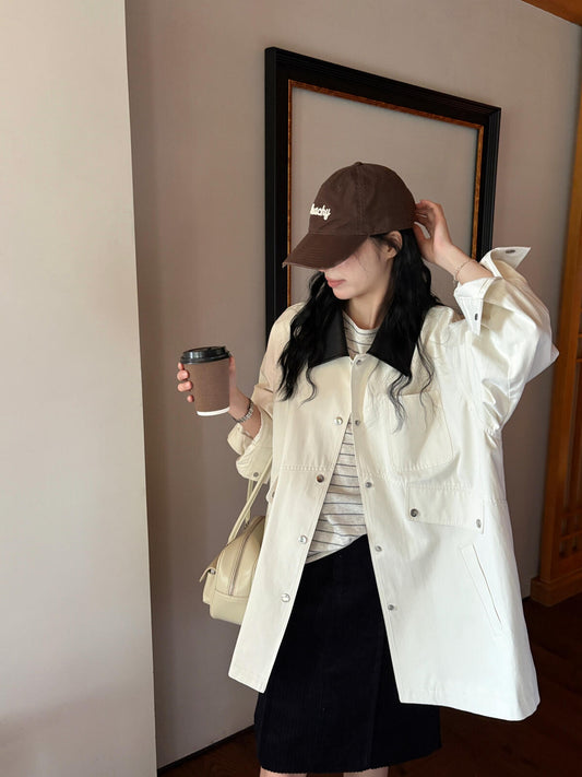 KITTIN-Korean Standard Shuoo｜Retro Barn Style Workwear Leather Collar Splicing Parker S2275
