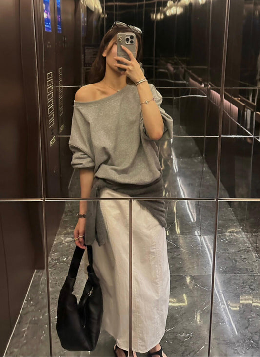 BLUEPOPS-Autumn new oblique shoulder casual loose sweatshirt a5548