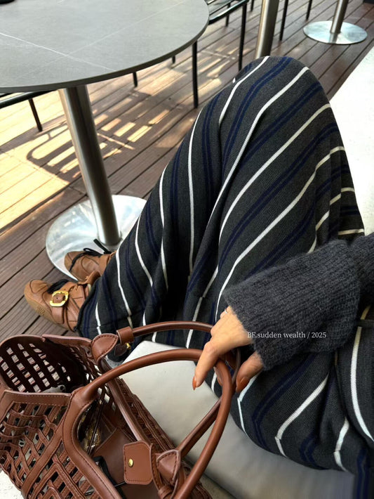 BF.SUDDEN WEALTH-Autumn new striped lace-up fashionable and versatile slim skirt
