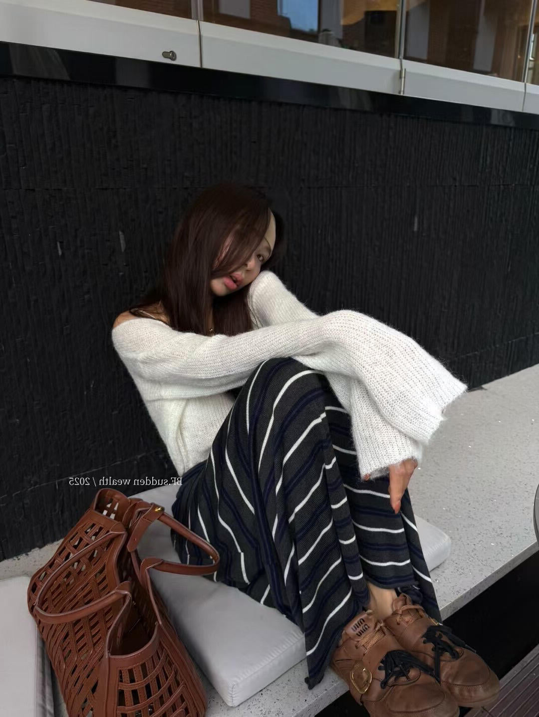 BF.SUDDEN WEALTH-Autumn new striped lace-up fashionable and versatile slim skirt
