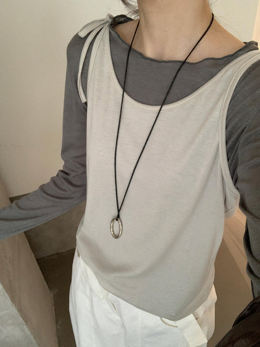 LLOVELY-Autumn new Korean style simple temperament Korean style bottoming shirt + vest set