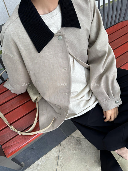 RIN-Autumn new splicing silhouette mid-length short coat (including 2 wool) ES88026