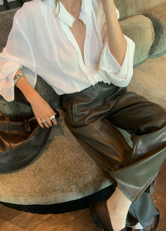 ALL IN - French Vintage Skinny Zipper Leather Pants 6157