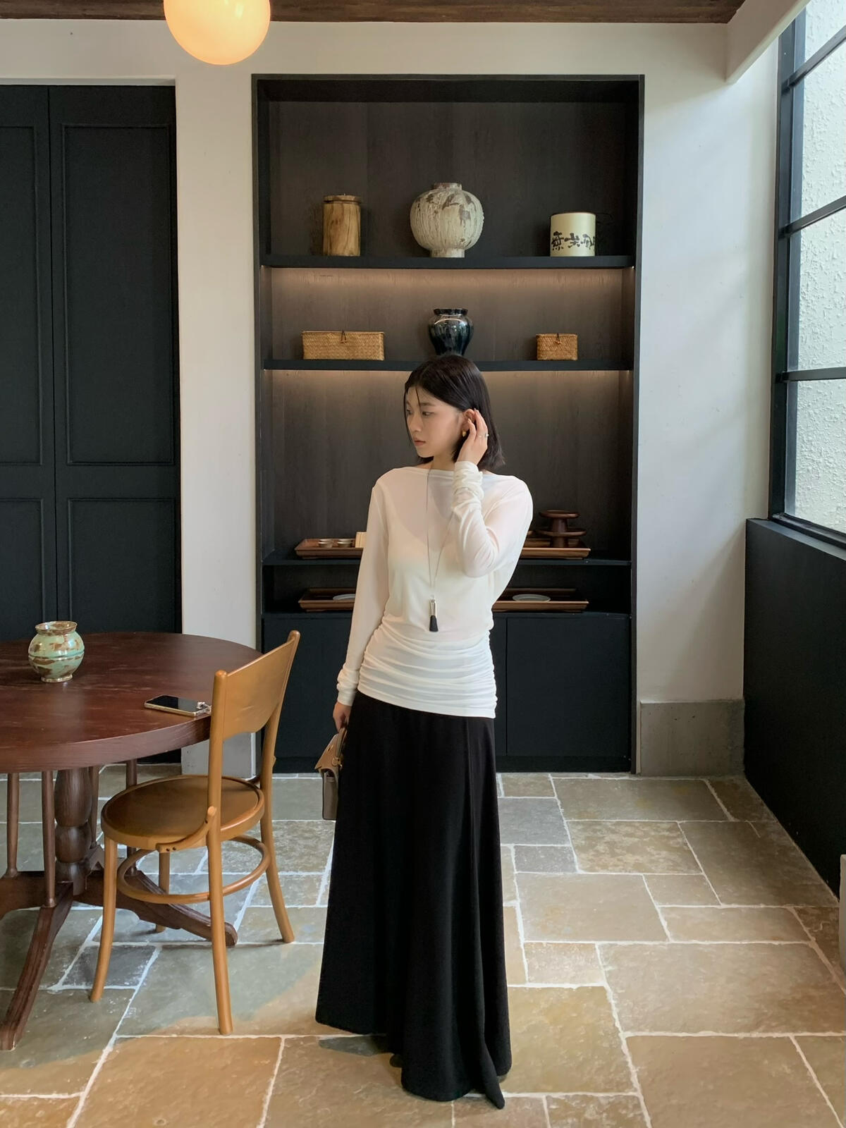 BLUEPOPS-Autumn new open back tie long sleeve sweater w2313