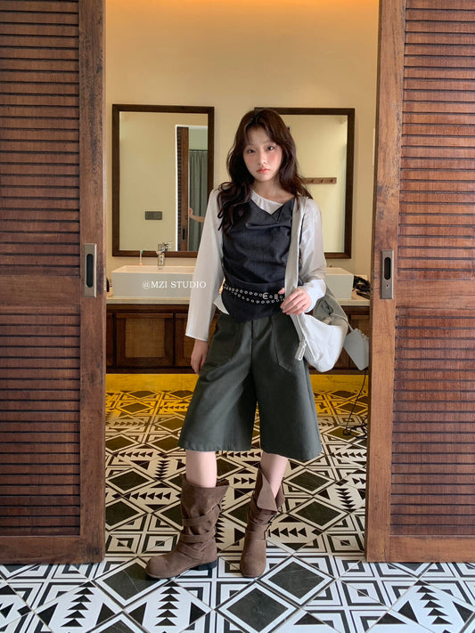 MZI STUDIO-Old simple double large pocket wide leg workwear loose casual versatile neutral casual pants MZ993